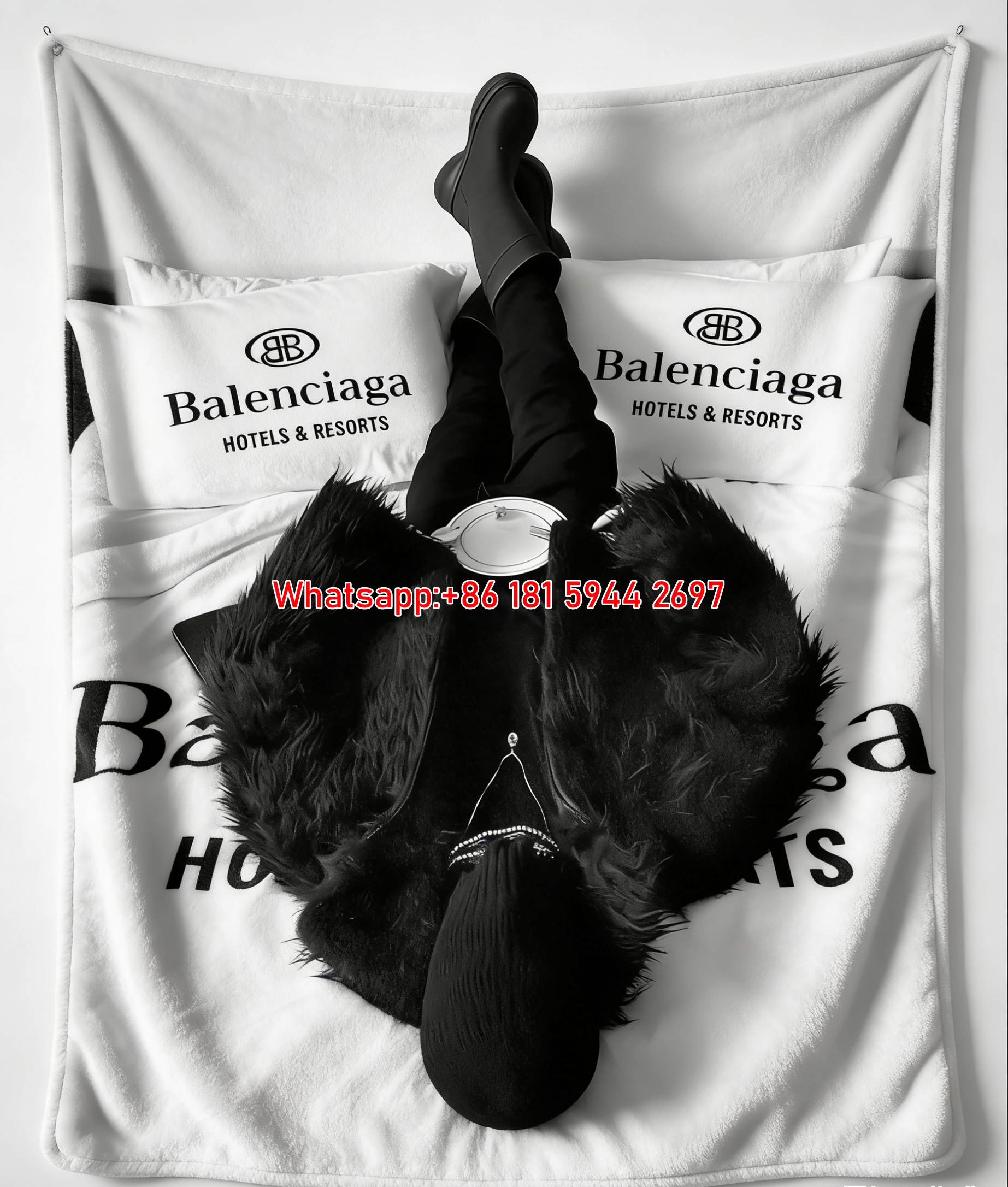 Balenciaga Hotel Print Fleece Throw Blanket BA441
